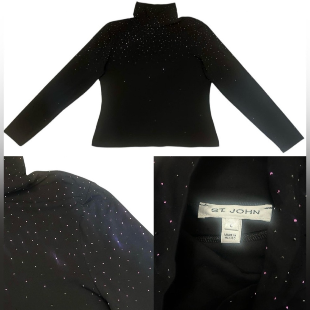 Vintage 2000s ST. JOHN stretch nylon metallic studded turtleneck top, L